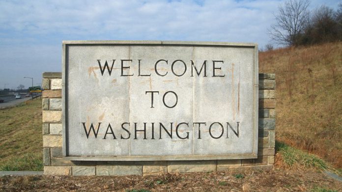 20526459 - welcome to washington state sign