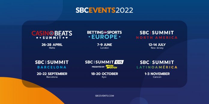 SBC has announced details of its in-person events programme for 2022, with betting and igaming industry conferences and exhibitions.
