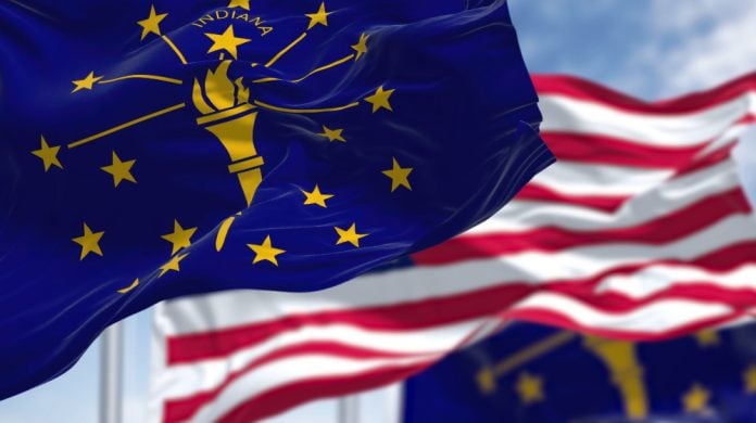 Indiana state flag with US flag
