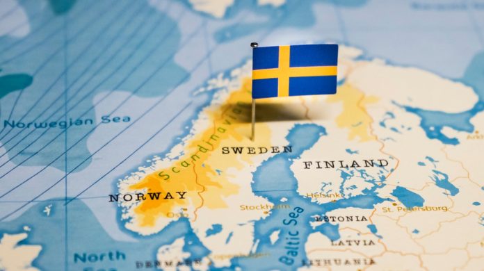Sweden flag on map