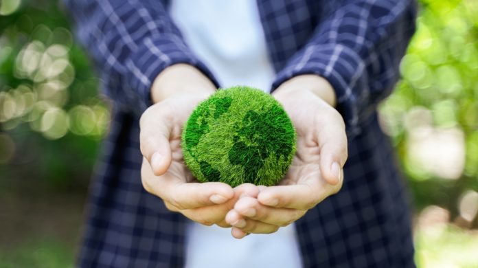 Person holding green globe